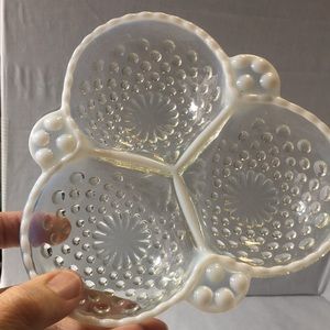 Vintage moonstone hobnail Anchor Hocking 3 way tidbit dish